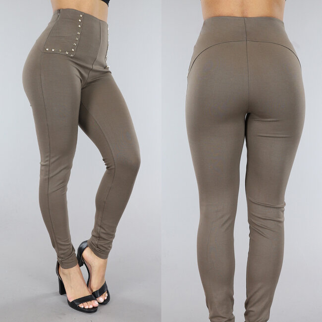 Braune Basic-Treggings mit Nieten