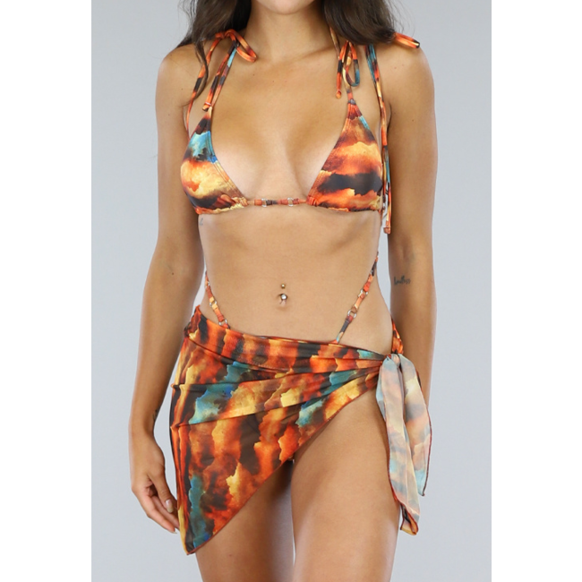 Mehrfarbiges Super Strappy Bikini Set mit Pareo