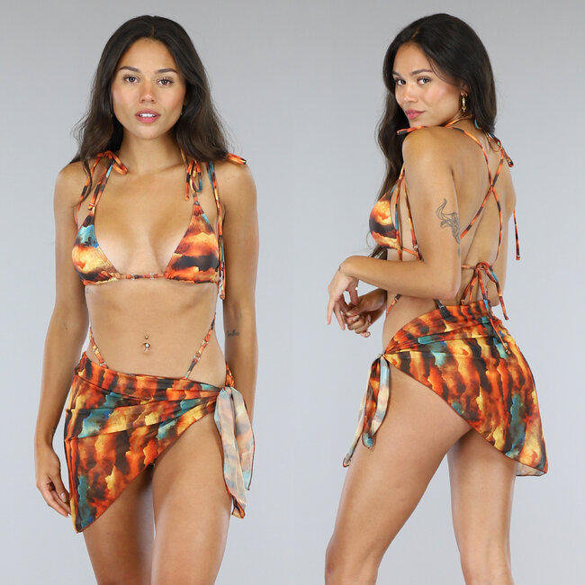 Mehrfarbiges Super Strappy Bikini Set mit Pareo