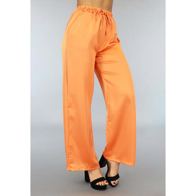 Orange Satin-Palazzo-Hose mit weitem Bein