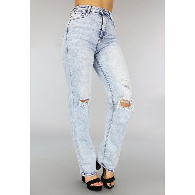 Straight Leg Jeans mit Waschung und Rissen