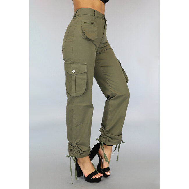 Tall Army Green Gerades Bein Cargo mit Veter Details