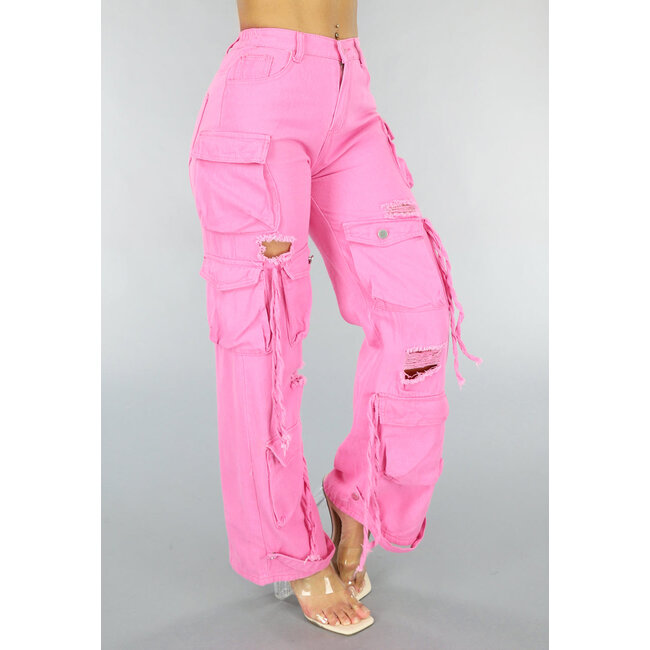 Rosa Cargo-Jeans mit Löchern
