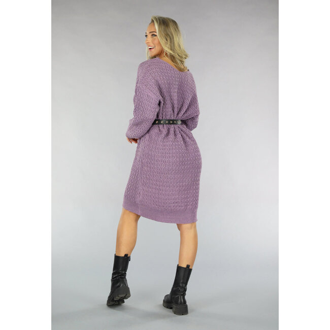 Lila übergroßes Strickpullover-Kleid mit Zopfmuster