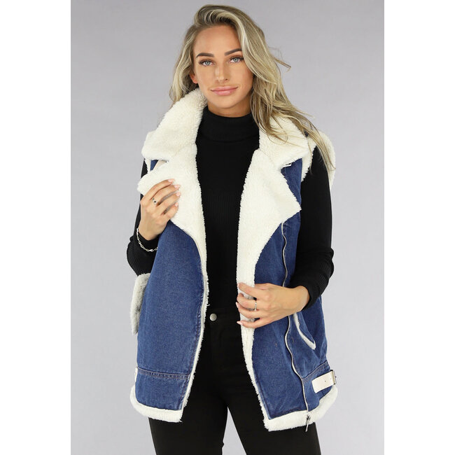 Blaue Denim-Weste mit Teddy-Futter