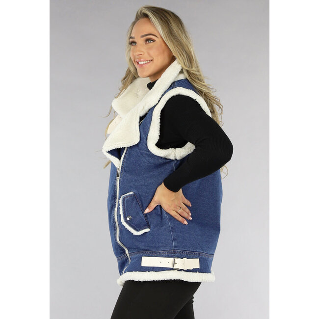 Blaue Denim-Weste mit Teddy-Futter