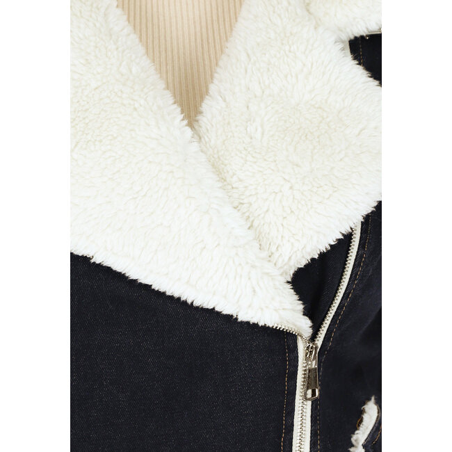 Schwarzes Denim-Gilet mit Teddy-Futter