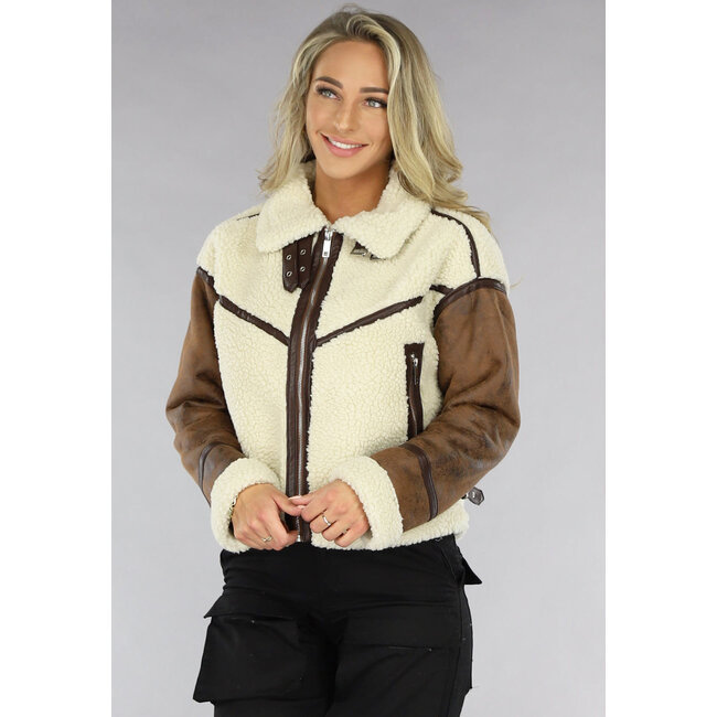 Braune Lammy Jacke mit Teddy