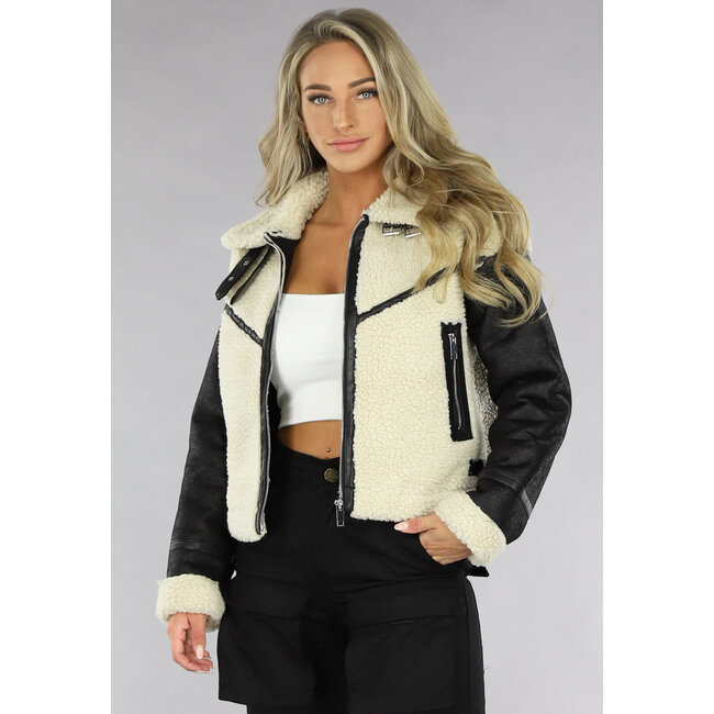 Schwarz Beige Teddy Lammy Coat
