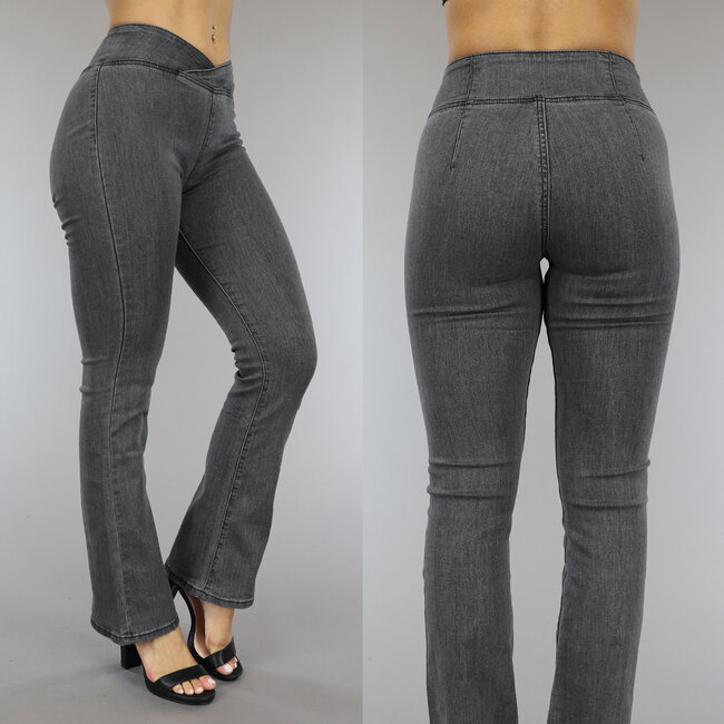 Graue Flair Jeans mit V-Taille