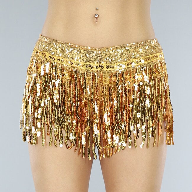 Goldene Party-Fransen-Shorts mit schimmernden Pailletten