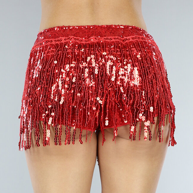 Rote Party-Fransen-Shorts mit schimmernden Pailletten
