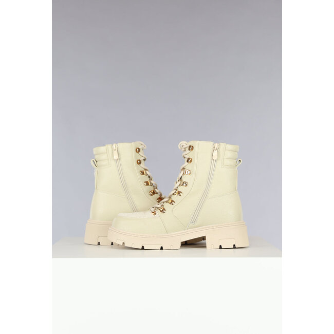 Beige Teddy-Stiefel mit Schnürsenkeln