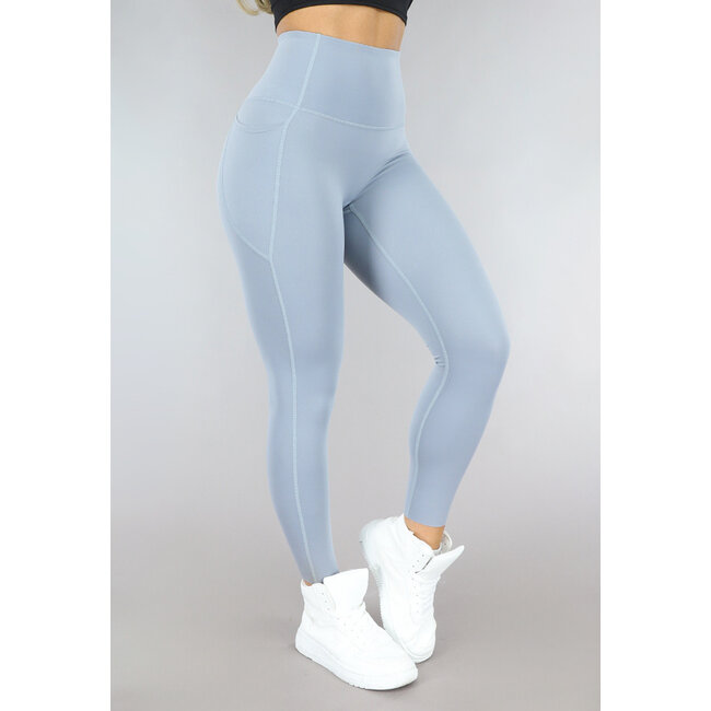 Graue nahtlose Sportleggings mit Tasche