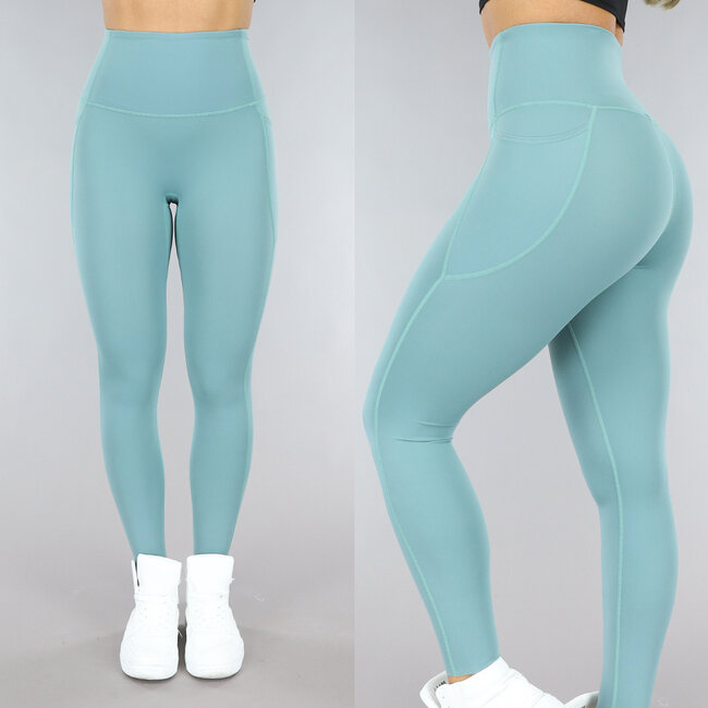 Grüne nahtlose Sportleggings mit Tasche