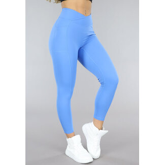 Blaue Crossover-Sport-Leggings