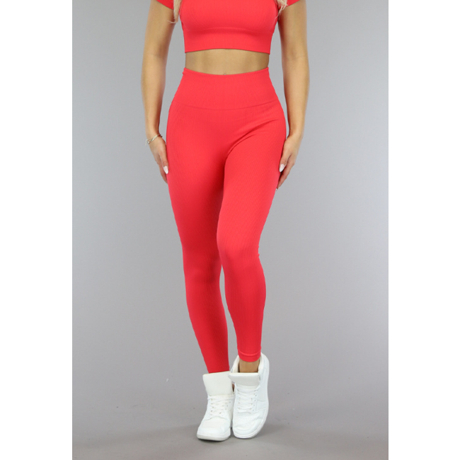 Rote Squatproof Sport Leggings aus Rippstoff