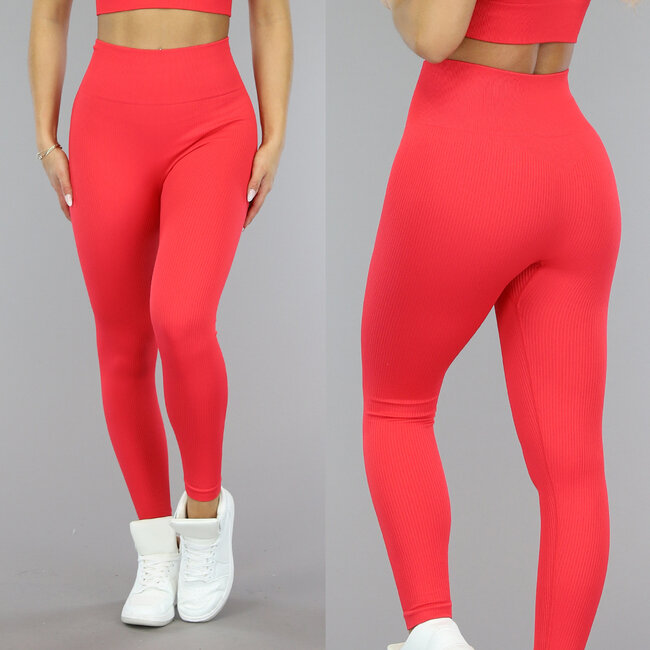 Rote Squatproof Sport Leggings aus Rippstoff