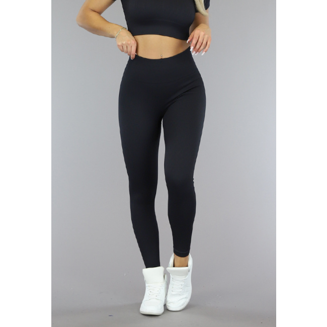 Schwarze Squatproof Sport Leggings aus Rippstoff