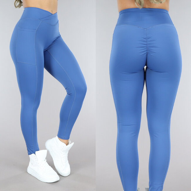 Blaue Sportleggings mit Scrunch und Taschen