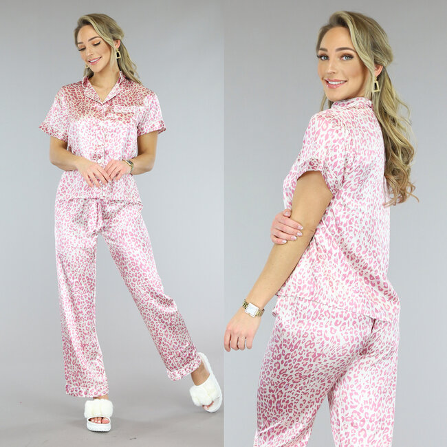 Satin Rosa Leopard Pyjamas