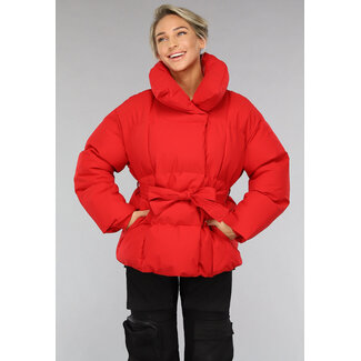 OP=OP! Rote Pufferjacke mit Taillenbund