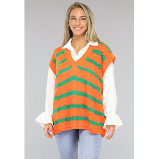 SALE50 Grün/Orange gestreifter Pullover zum Reinschlüpfen