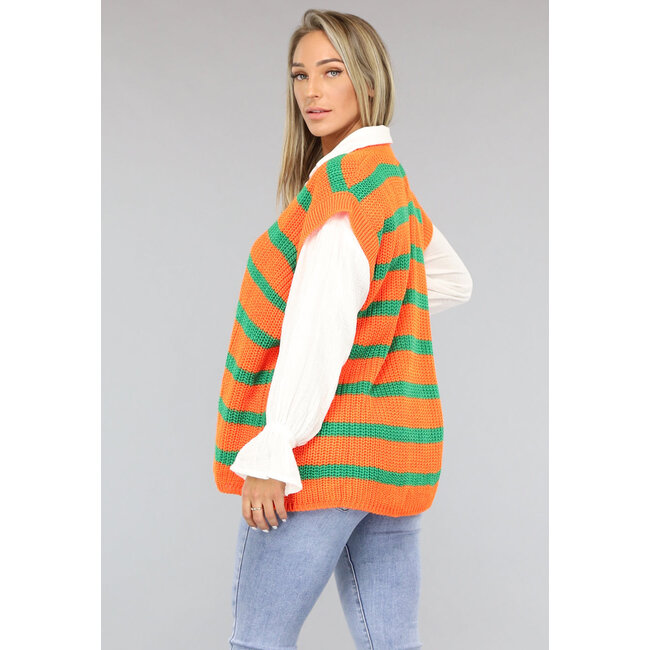 Grün/Orange gestreifter Pullover zum Reinschlüpfen