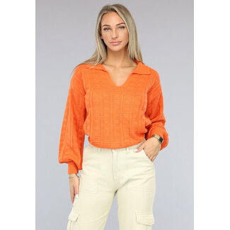 ORANJE-F Orangefarbener Pullover mit Polo-Kragen