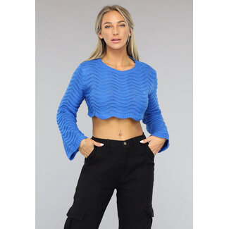 Blauer gewellter Pullover in Kurzform