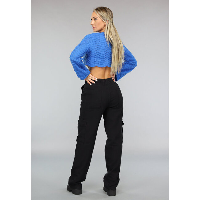 Schwarze einfarbige Cargo-Hose mit mittlerer Taille