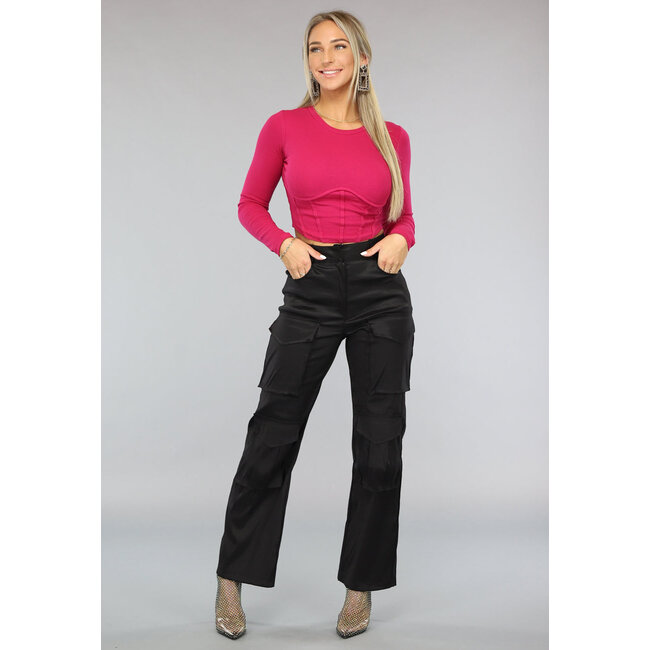 Schwarze gerade Cargohose mit Taschen