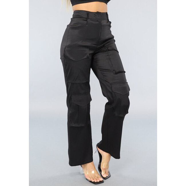Schwarze gerade Cargohose mit Taschen