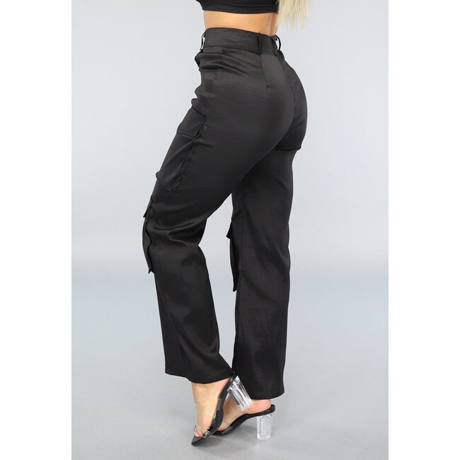 Schwarze gerade Cargohose mit Taschen
