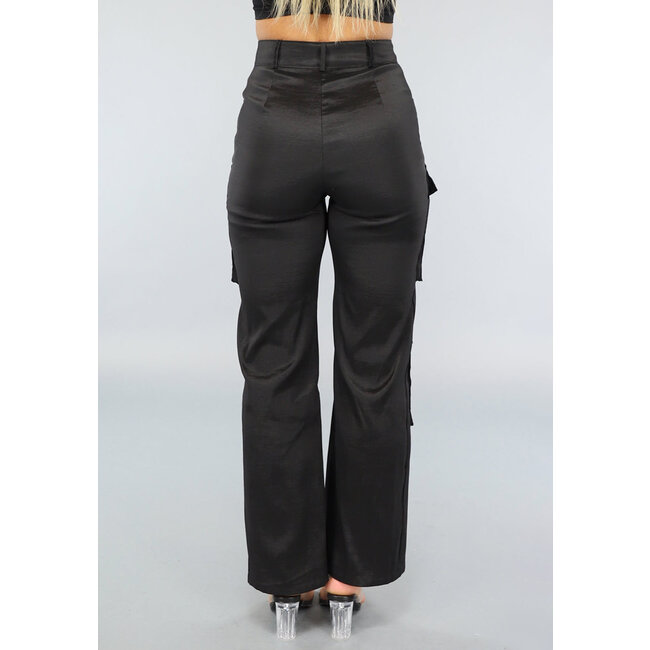Schwarze gerade Cargohose mit Taschen