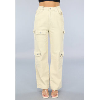 SALE50 Beige Carpenter Jeans mit Taschen
