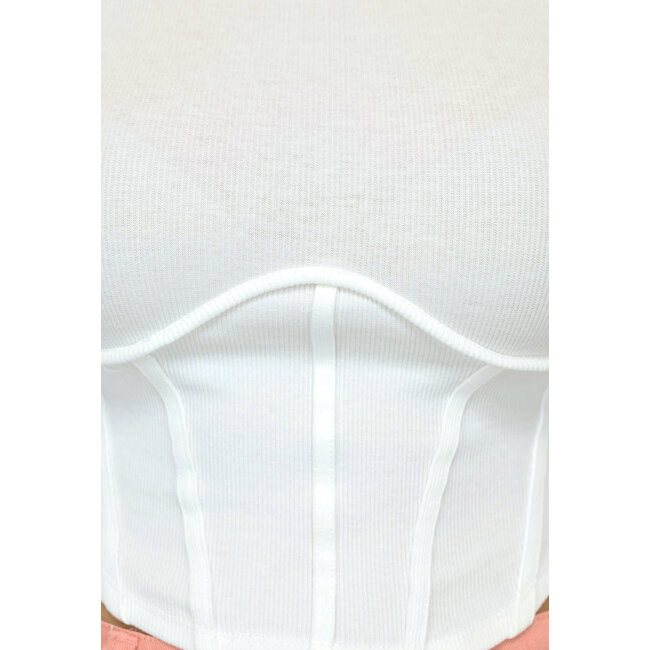 Weißes Langarm-Top aus Rippenstrick mit Korsett-Detail