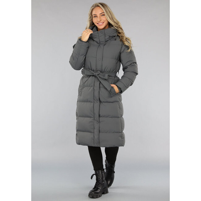 Wasserdichte anthrazitfarbene Winterjacke mit Taillenbund