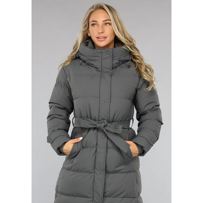 Wasserdichte anthrazitfarbene Winterjacke mit Taillenbund