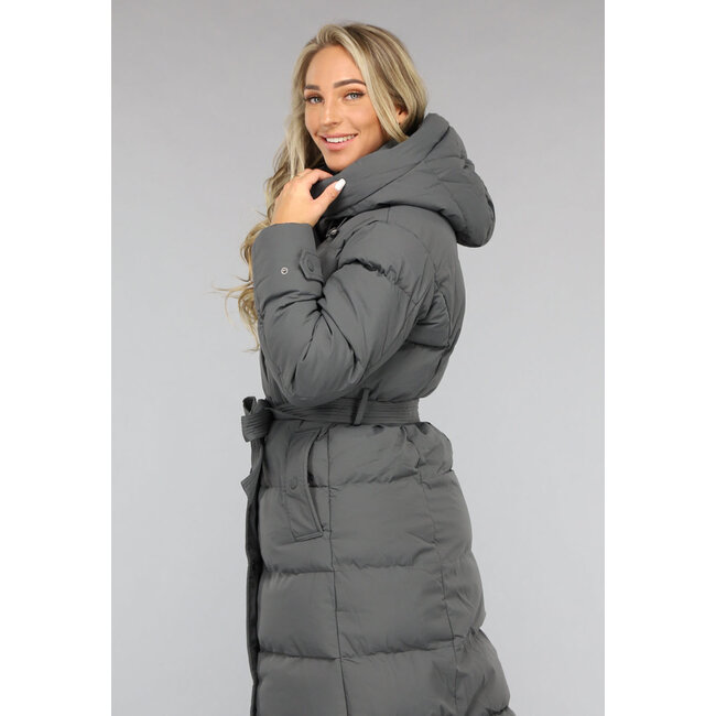 Wasserdichte anthrazitfarbene Winterjacke mit Taillenbund
