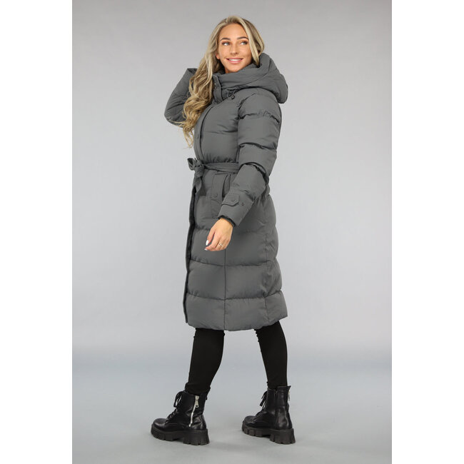 Wasserdichte anthrazitfarbene Winterjacke mit Taillenbund