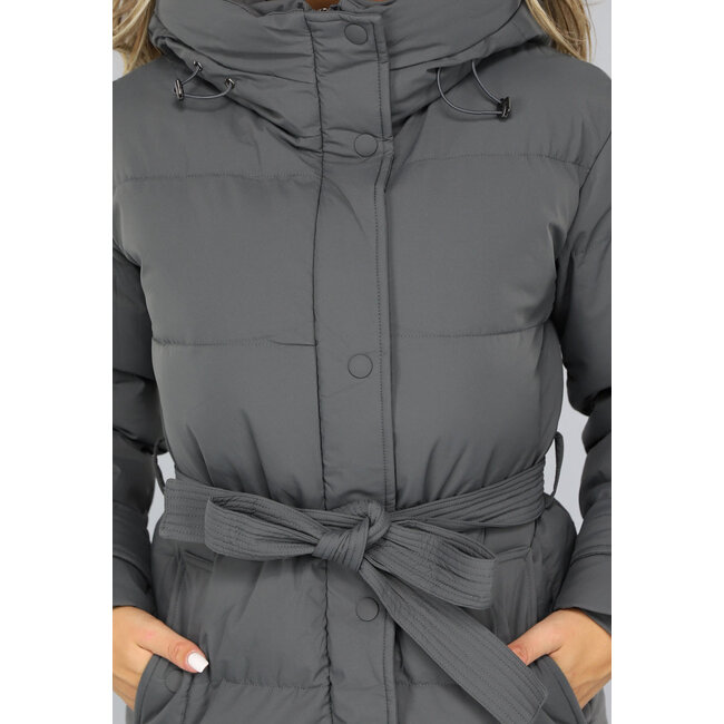 Wasserdichte anthrazitfarbene Winterjacke mit Taillenbund