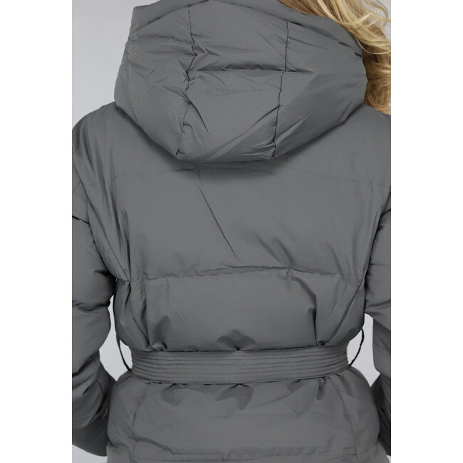Wasserdichte anthrazitfarbene Winterjacke mit Taillenbund