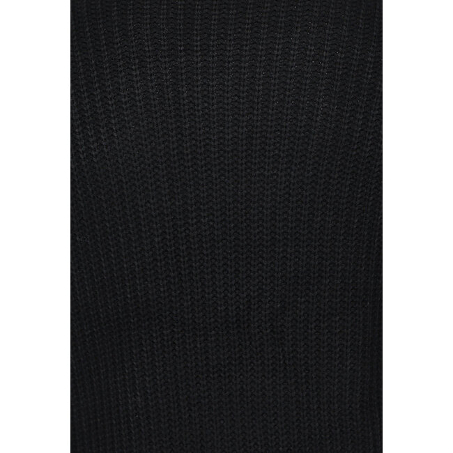 Langer schwarzer Strickcardigan mit Taschen und umgeschlagenen Ärmeln
