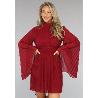 TERUG Rotes Chiffon Plissé-Skaterkleid