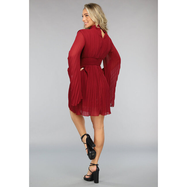 Rotes Chiffon Plissé-Skaterkleid