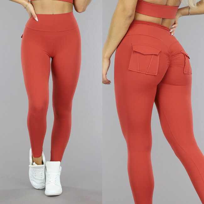 Rote Sport-Leggings mit Scrunch und Seitentaschen