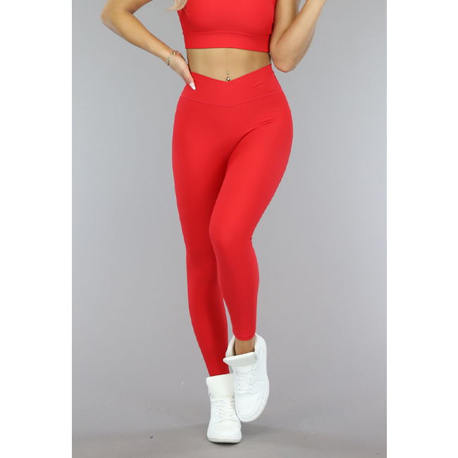 Rote Feinripp-Sport-Leggings