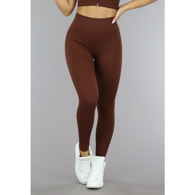 Braune Grove Rib Sport-Leggings mit Scrunch