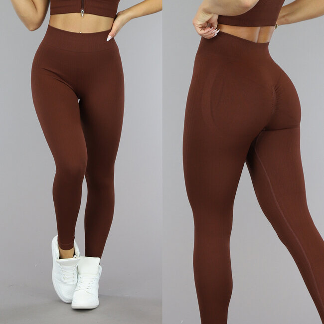 Braune Grove Rib Sport-Leggings mit Scrunch